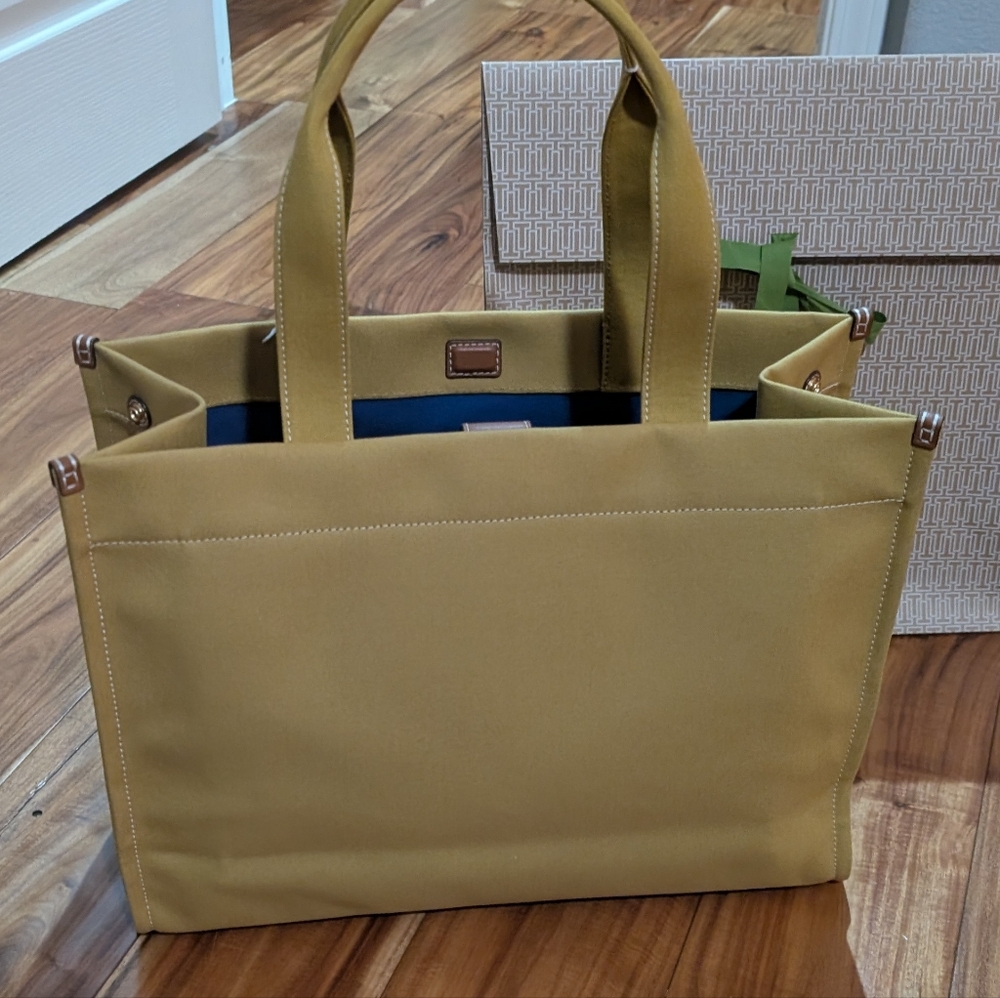 Tory Burch Silhouette Ella Canvas Tote Large Zip Close Pocket + Gift Bag Nwt ❤️ - Picture 4 of 8